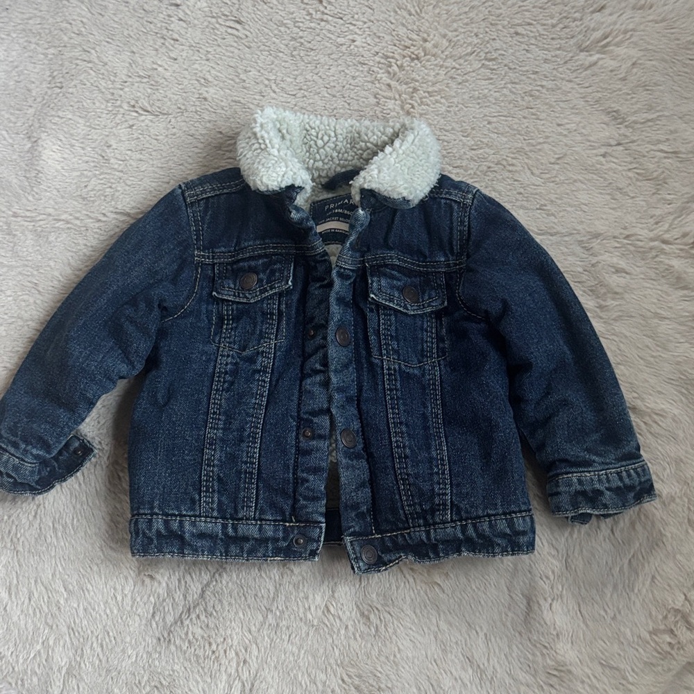 Primark Kids Blue Denim Jacket with White Sherpa Collar